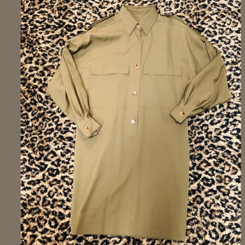 Vintage Ellen Tracy Olive Green L/S Shirt Dress 10 - Picture 8 of 9